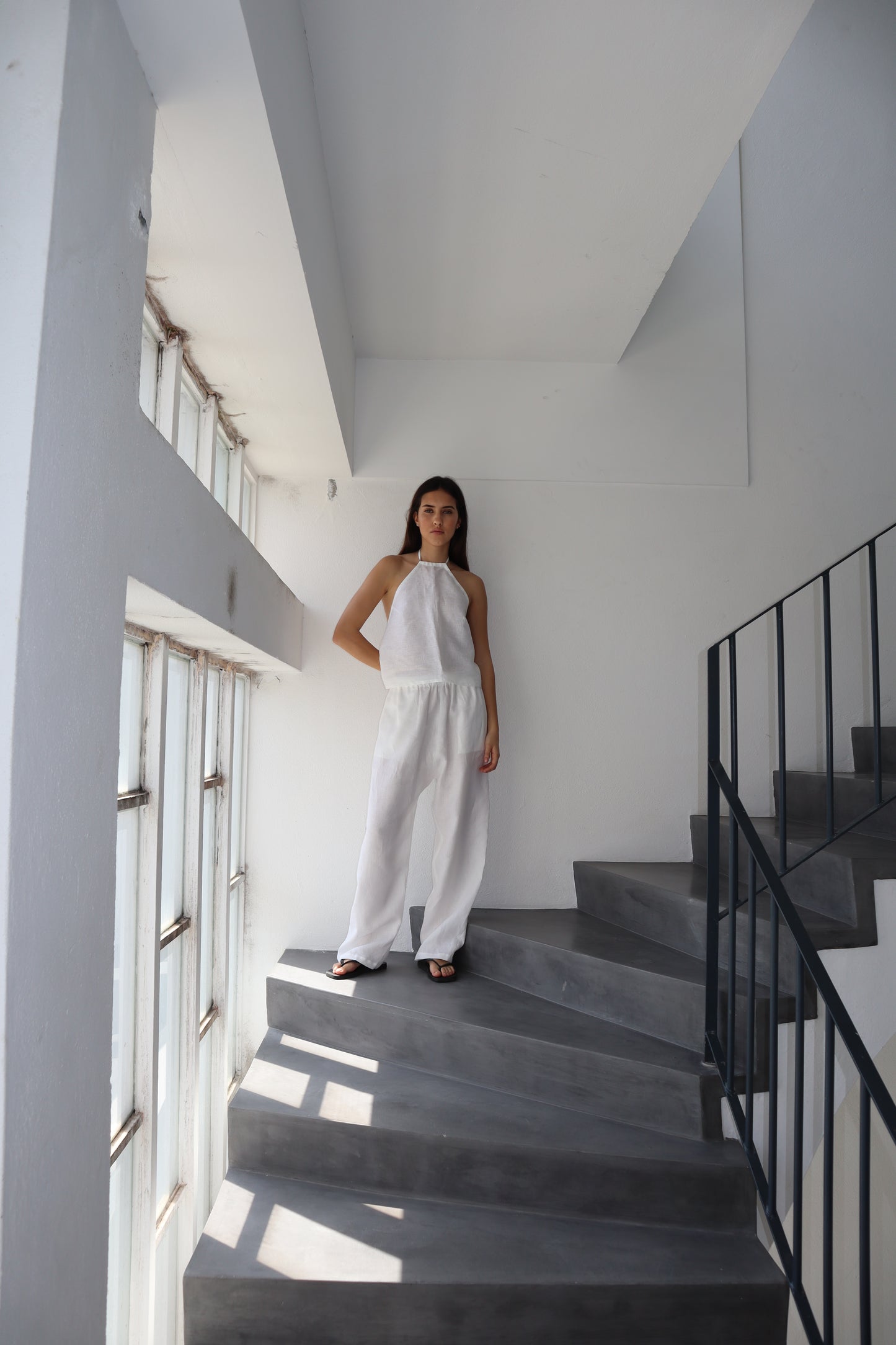 Column Trousers Linen - White