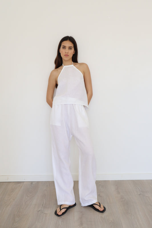Column Trousers Linen - White